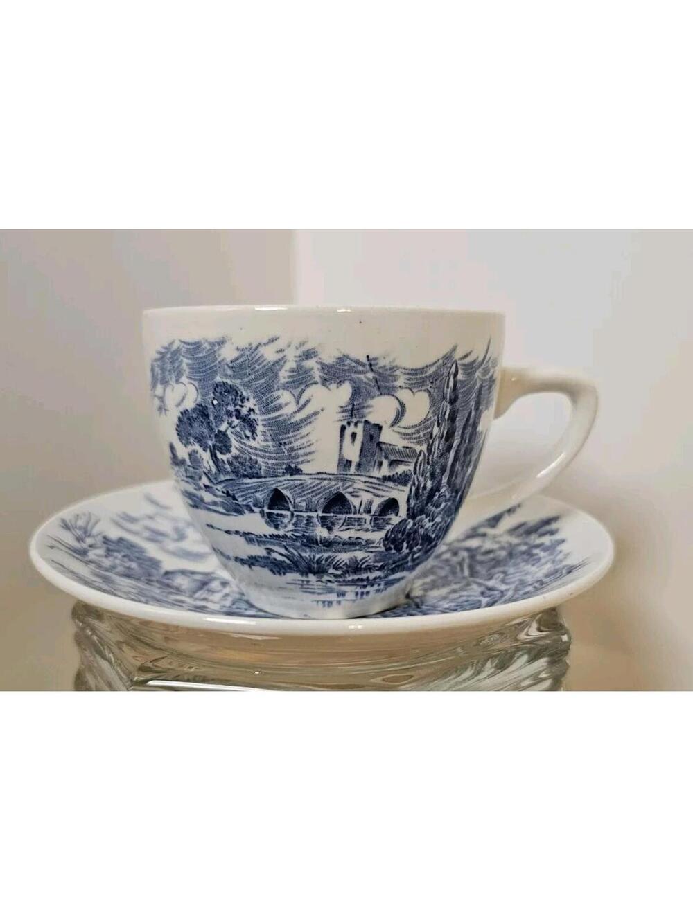 Vtg Wedgewood English  Countryside Cup and Saucer--Blue and White Coffee Tea